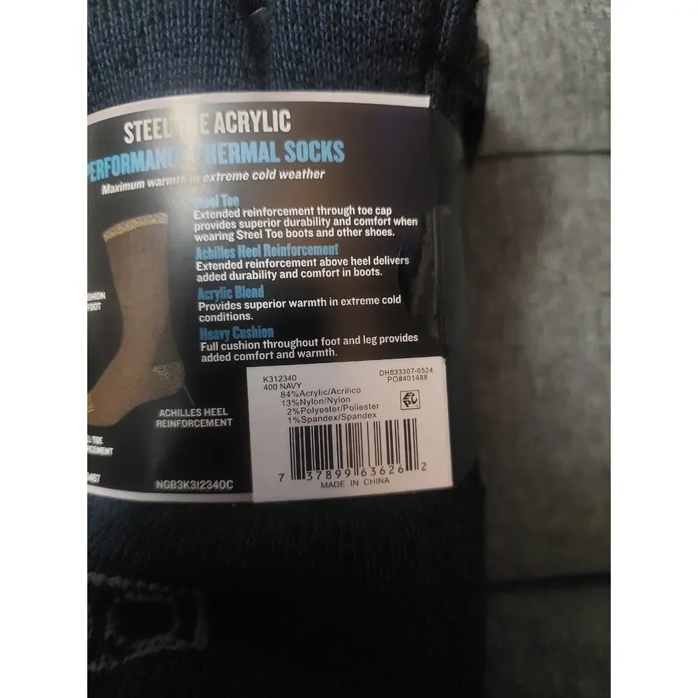 Dickies Crew Socks Size 6-12 Acrylic Blend Heavy Thermal 3 pair Steel Toe NEW